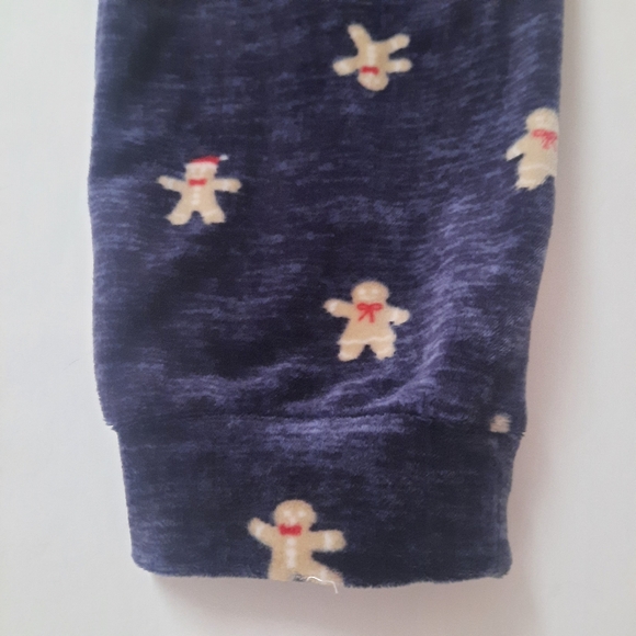 New Plush Navy Mr & Mrs Gingerbread Santa Sz XL OnePiece Pajamas Zip Up Hooded - Picture 7 of 15